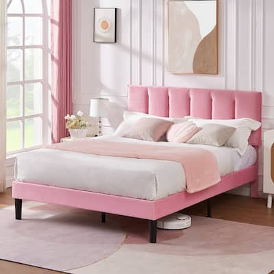 Javlergo Full/Queen Size Tufted Upholstered Bed Frame with Adjustable Height Headboard