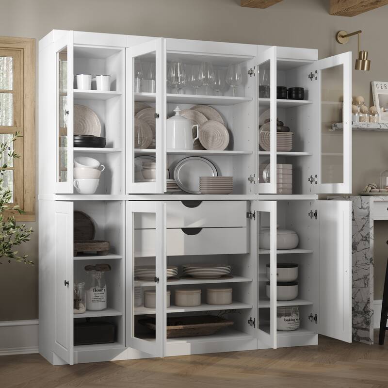 Palace Imports 100% Solid Wood Pantry Cabinet, 2 Drawers, Adjustable Shelves, 65" Wide, 71.5" Tall - 65" x 71.5" - White