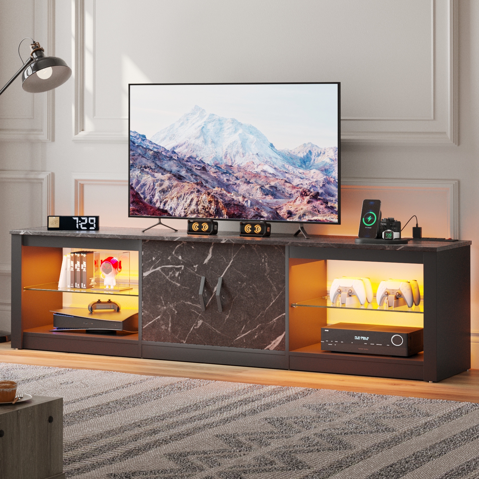70 inch Modern TV Stand for TVs up to 75 inch with LED Outlet 70 inch