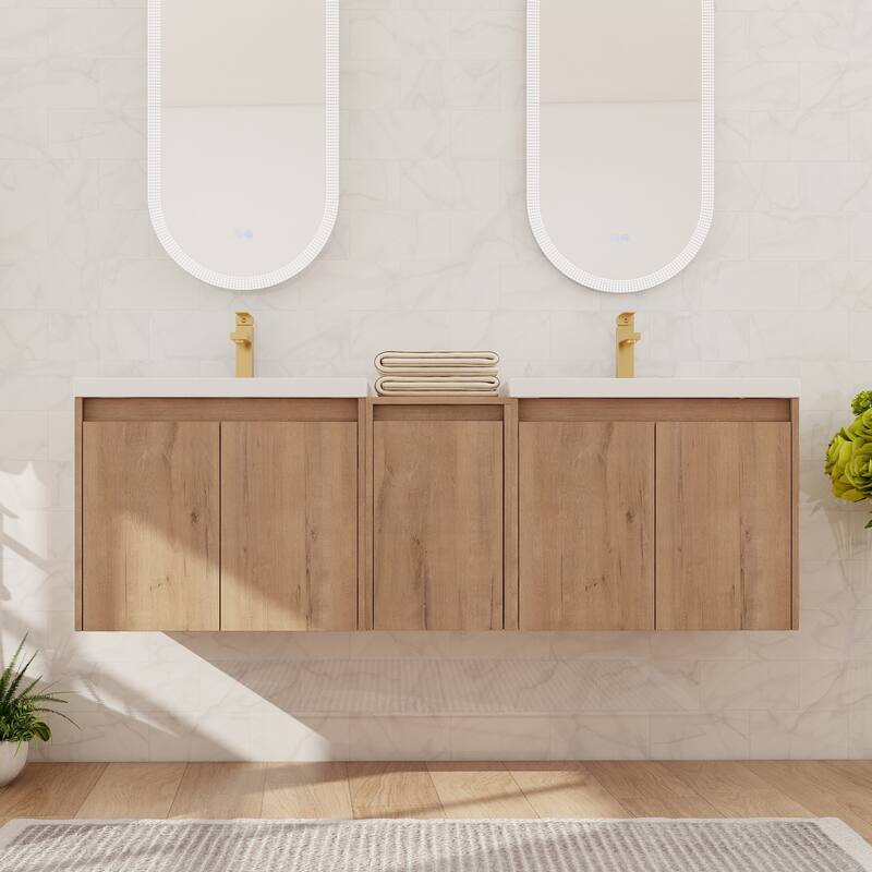 Beingnext 24"/36"/48"/60" Bathroom Vanity with Resin Sink, Floating Bathroom Vanity with Soft Close Doors