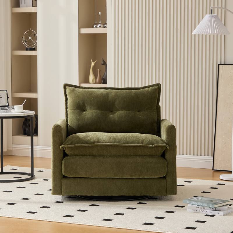 GALDWIN Chenille Upholstered 360°Degree Swivel Mid Century Modern Arm Chair for Living Room