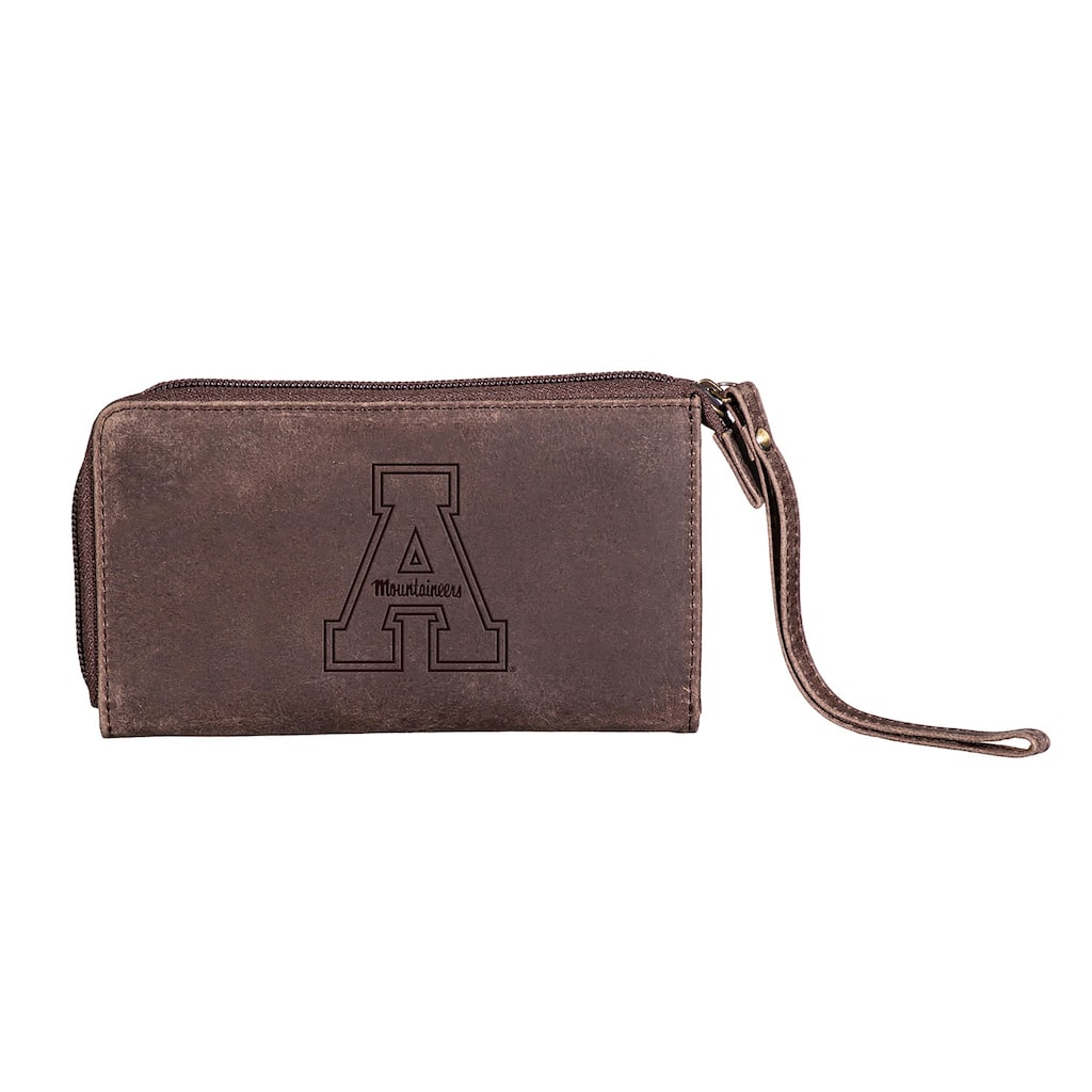 Brown Leather Cell Phone Wristlet Wallet, Appalachian State University - 4" x 7"