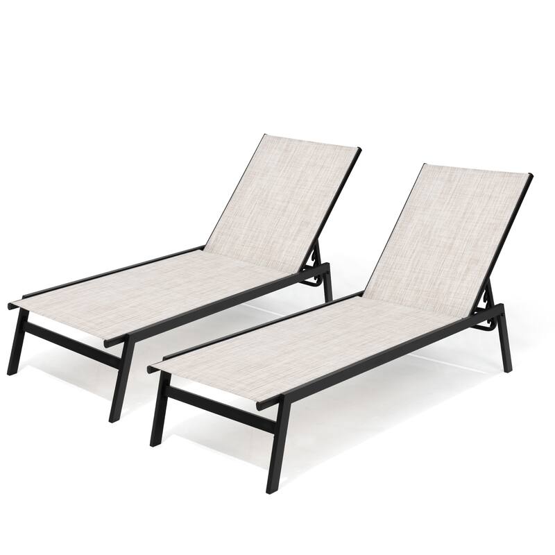 Outdoor Patio Reclining Adjustable Chaise Lounge Chairs Stackable - Beige, 2PCS