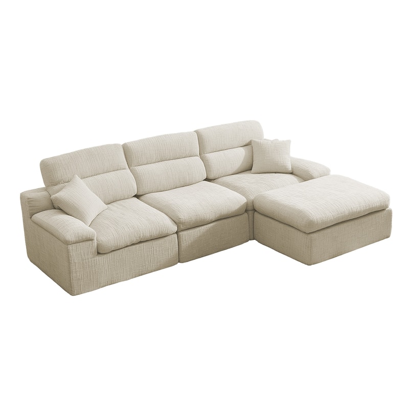 111" L-Shaped Slub Chenille Sofa with High Backrest, No Assembly Required