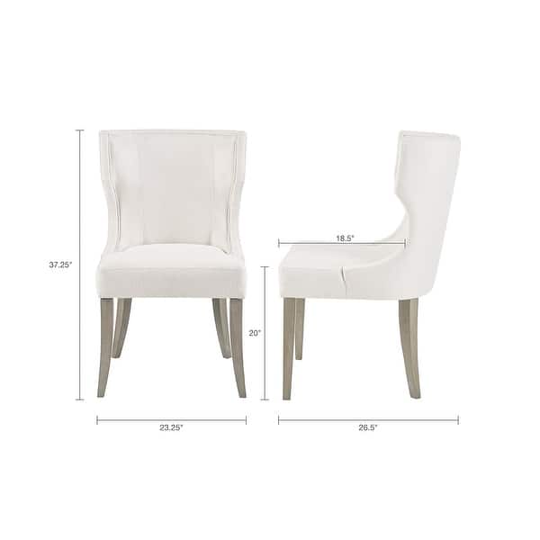 dimension image slide 0 of 2, 37.25"H Upholstered Polyester Wingback Dining Chair with Piping Detail and Solid Wood Legs