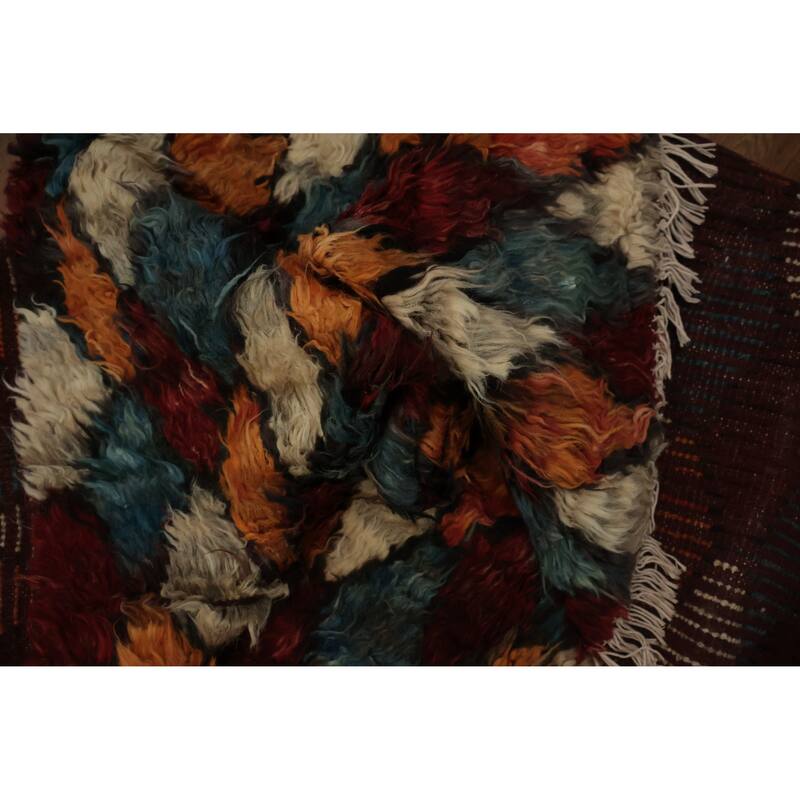 Hand Knotted Oriental 100% Wool Carpet Modern All-Over Multi-Colored Moroccan Area Rug - 9' 7'' X 6' 8''