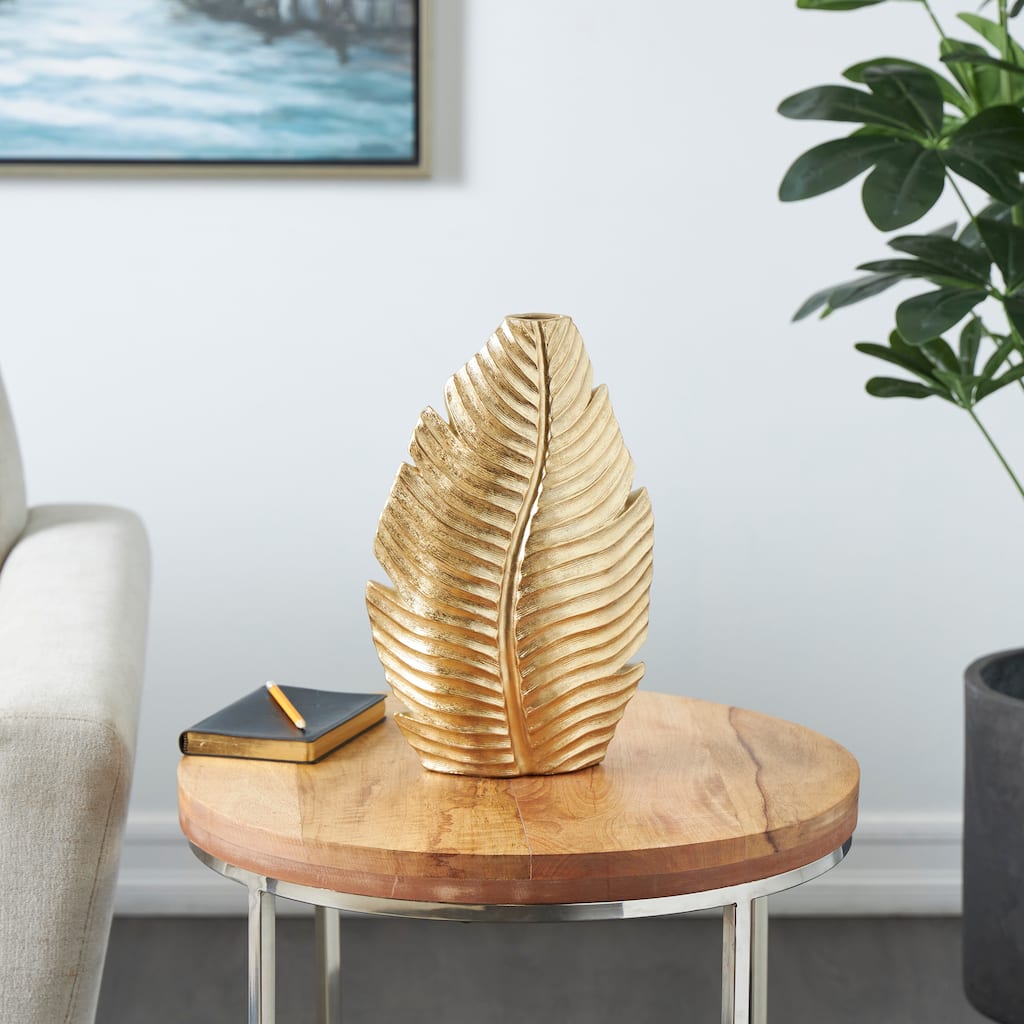 Gold Polystone Curved Metallic Leaf Vase