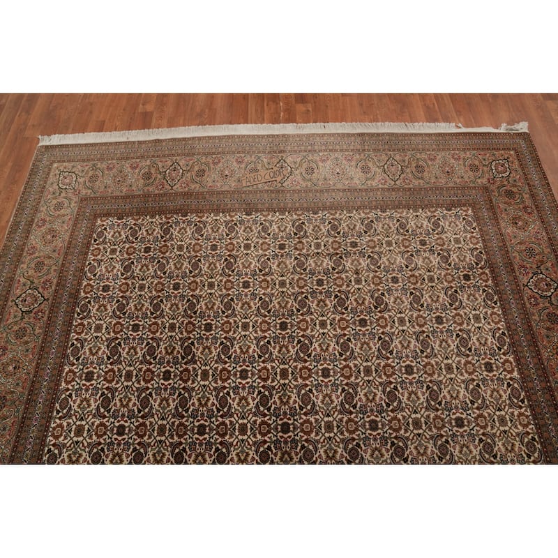 Hand Knotted Oriental 100% Wool Carpet Traditional Floral Beige & Ivories Tabriz Area Rug - 8' 2'' X 8' 2''