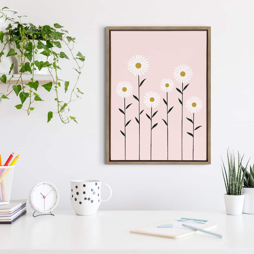 Kate and Laurel Sylvie Daisies Framed Canvas by Duchess Plum