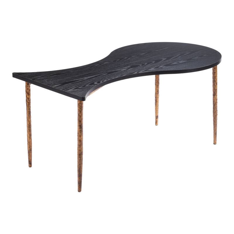 HomeRoots Set of Two Black and Bronze Wood and Steel Free Form Coffee And End Table - 41.00 in. x 18.10 in. x 23.00 in.