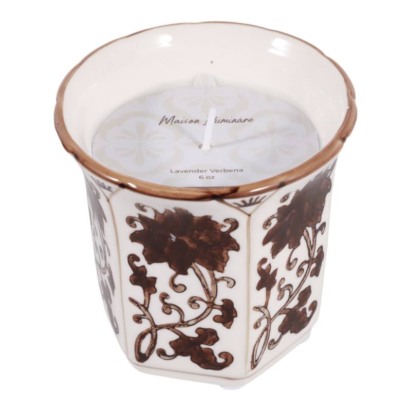 Modern Chinoiserie Ceramic Candle - Lavender Verbena Scented - 4.0"