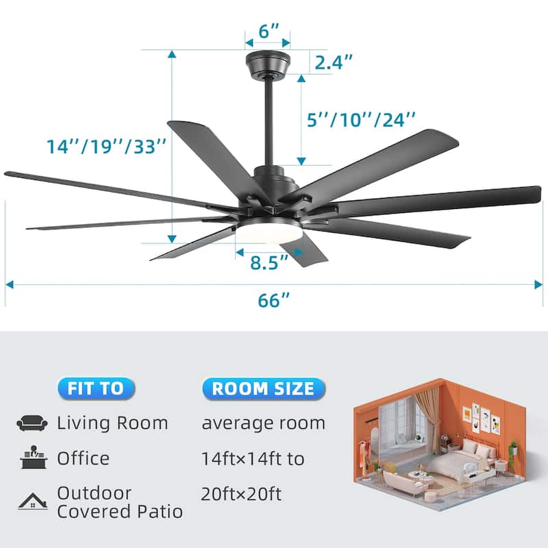42“/52"/60"/48" Noiseless Walnut Wood Ceiling Fan with Remote Control, Integrated Light Optional