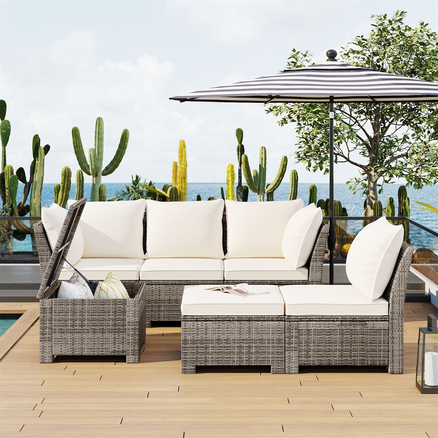 Merax 7 pc pe rattan sectional garden furniture corner sofa set deals