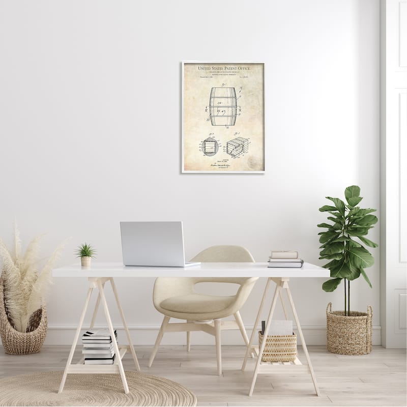 Stupell Whiskey Aging Barrel Liquor Diagram Patent Design Framed Wall Art - Beige