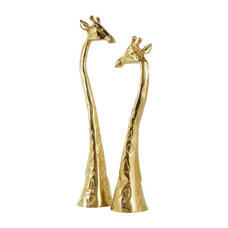 Aluminum Metal Giraffe Sculpture - Set of 2 Gold - Roche River Decor - 6"W x 5"L x 28"H