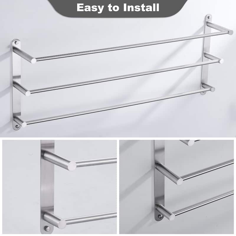 WOWOW 3-Tier Wall Mounted Towel Rack in Brushed Nickel