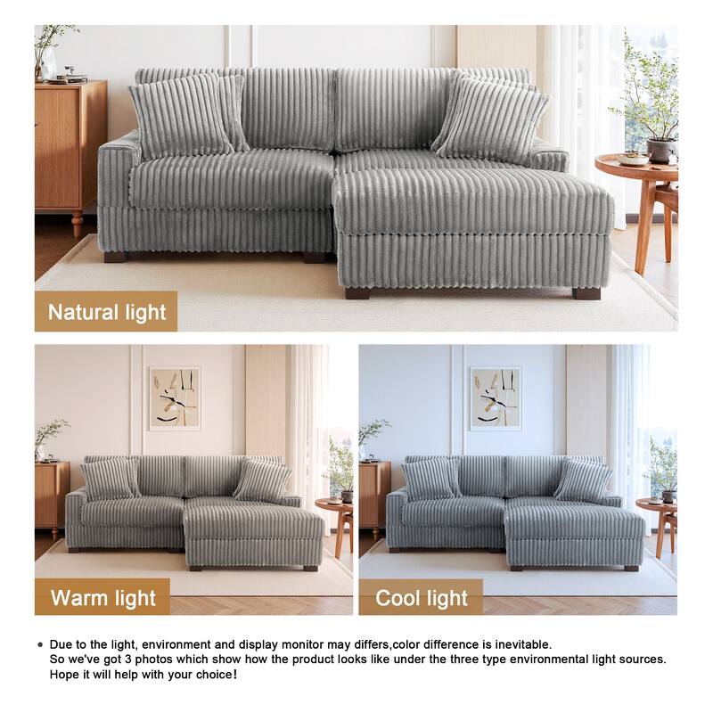 Mia 78" W Plush Corduroy Modular Sectional Sofa With Ottoman - 78" W