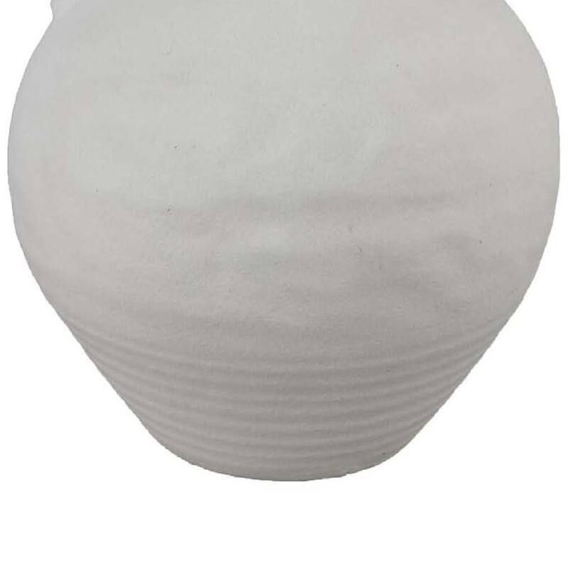 Siela Jug Style Vase with Extended Loop, Ribbed Details, White Ceramic