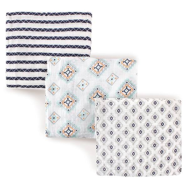 slide 1 of 1, Hudson Baby Infant Boy Cotton Muslin Swaddle Blankets, Aztec, One Size - Aztec - 3-Pack 3-Pack - Aztec