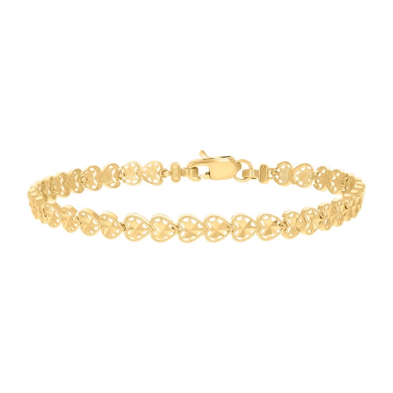 Curata 10k Yellow Gold 7" 5.3mm Sideways Heart Link Bracelet for Women