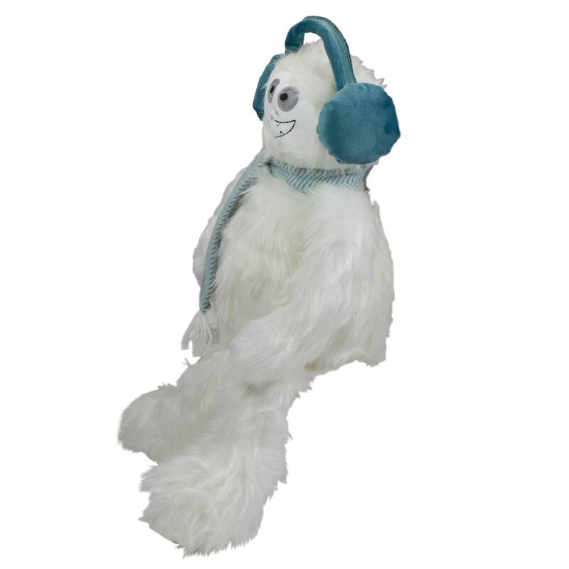 Plush Sitting Yeti with Earmuffs Christmas Figure - 18" - White and Blue