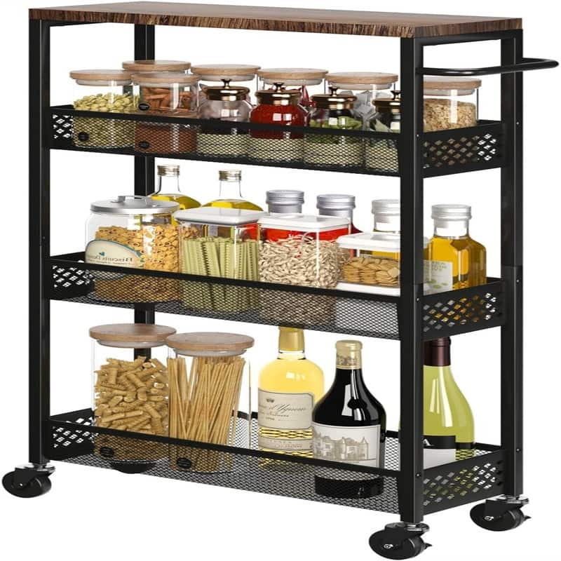 Storage Cart 4 Tier Narrow Kitchen Rolling Cart on Wheels for Small Space