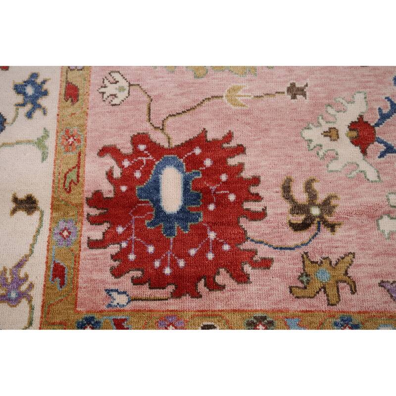 Pink Oushak Oriental Area Rug Handmade Wool Carpet - 8'11" x 11'7"