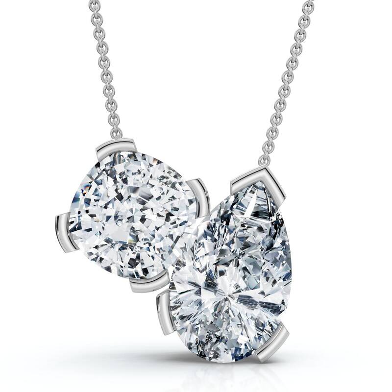Bliss Diamond 2Ct Cushion and Pear Toi et Moi Diamond Pendant Gold or Pt Lab Grown - White
