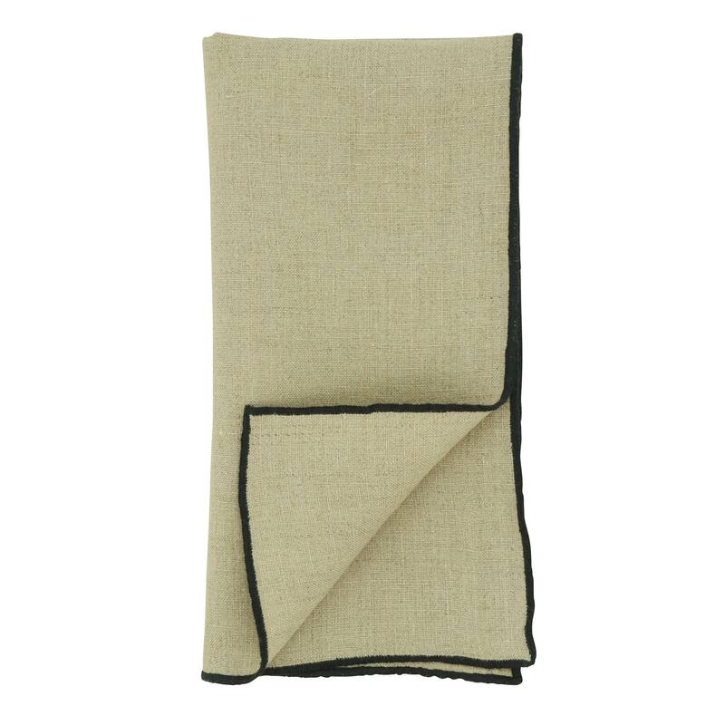 Stonewashed Linen Napkins With Stitched Border Design (Set of 4)