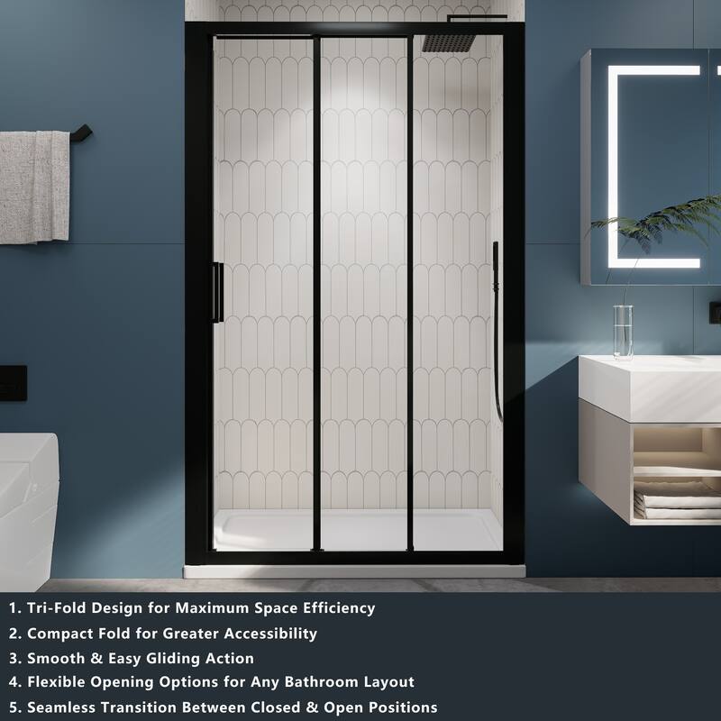 3-Panel Sliding Framed Shower Door in Matte Black Finish