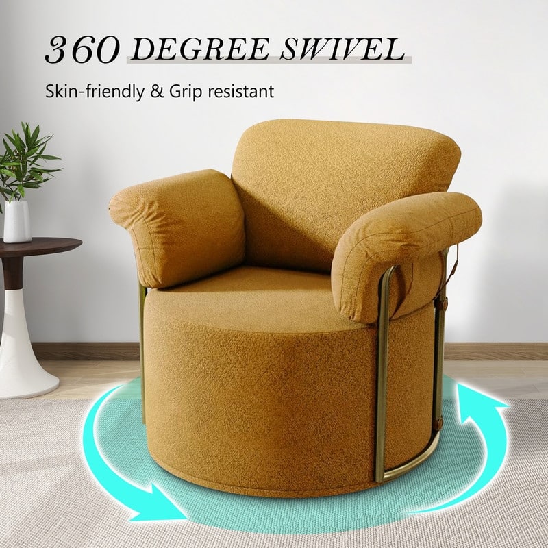 Modern Swivel Boucle Accent Chair Lounge Chair with Gold Metal Base