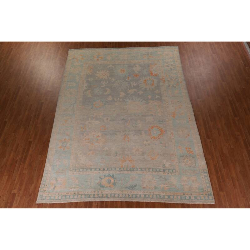 Multi-Color Oushak Area Rug Hand-Knotted Turkish Wool Carpet - 9'9" x 13'2"