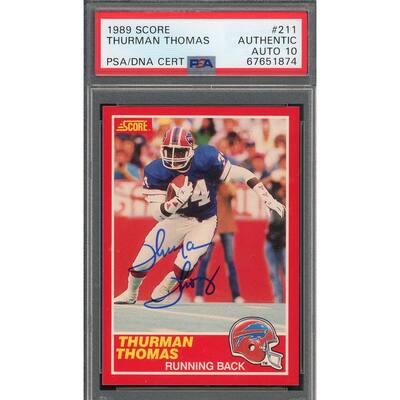 Thurman Thomas 1989 Score Football Signed Rookie Card #211 Auto Graded PSA 10 - 8'6" x 11'6"