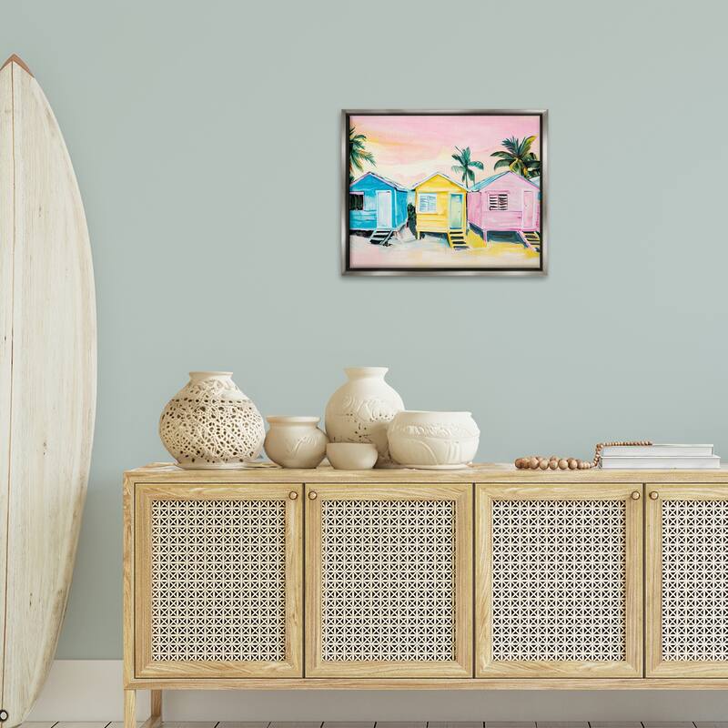 Stupell Pastel Tropical Beach Cabins Framed Floater Canvas Wall Art Design By Arlington Prints