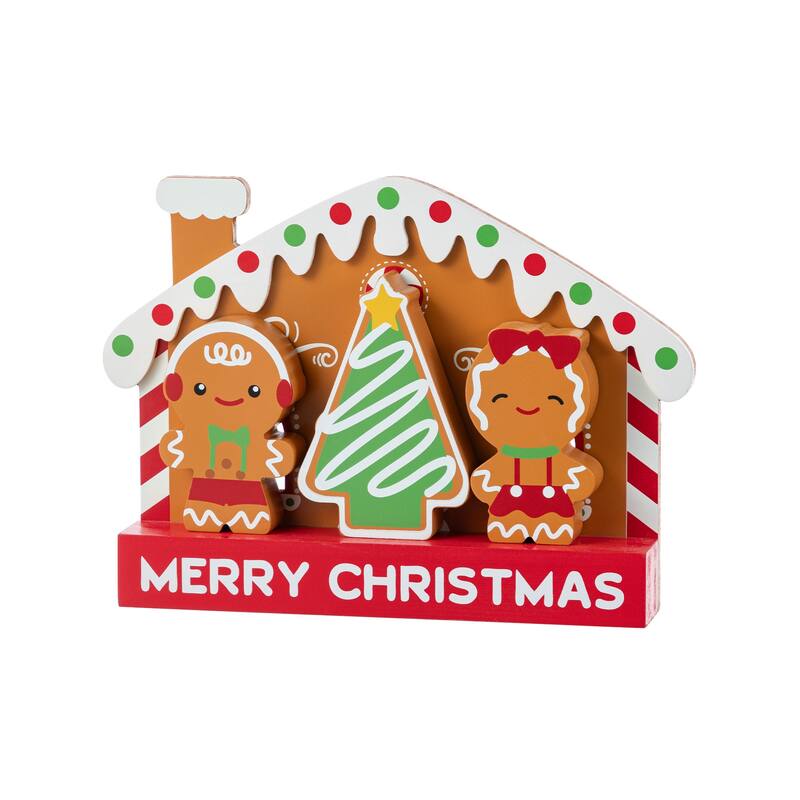 Glitzhome Set of 4 Wooden Christmas Gingerbread House Table Decor