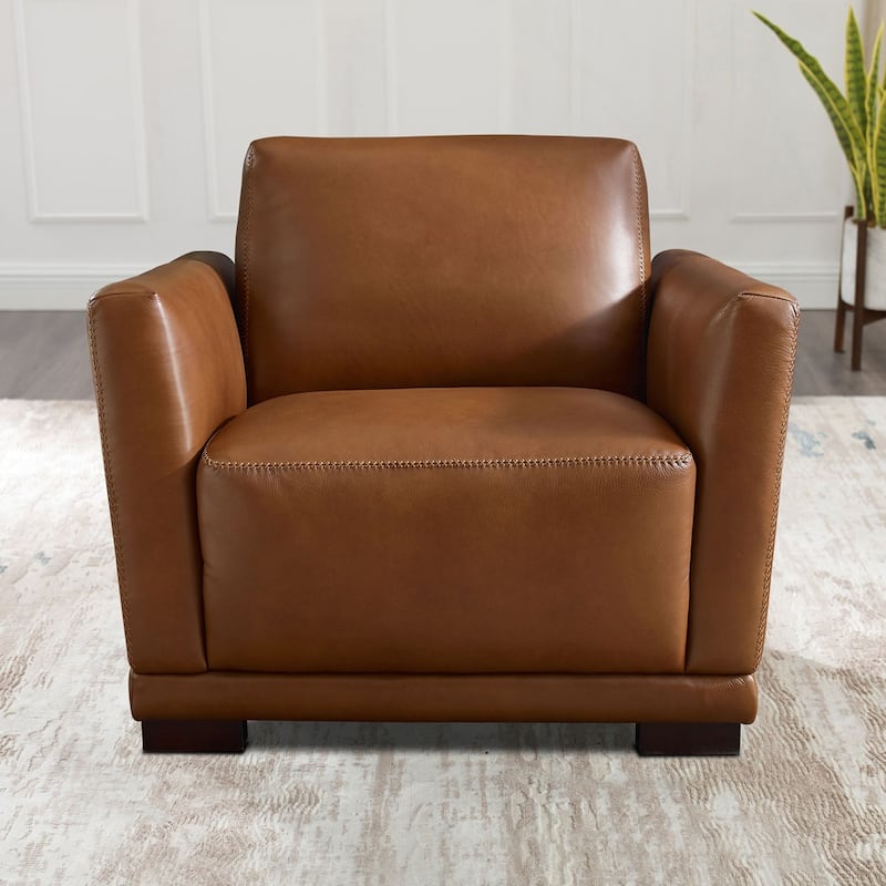 Hydeline Mary Top Grain Leather Chair with Memory Foam and Springs - Nutmeg Brown