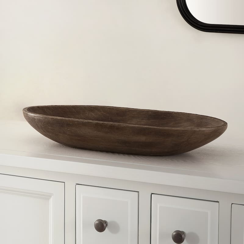 SAFAVIEH Miwako Decorative Faux Wood Long Bowl (Set of 2) - 19.9" W x 8.7" L x 3" H - 20Wx9Dx9H