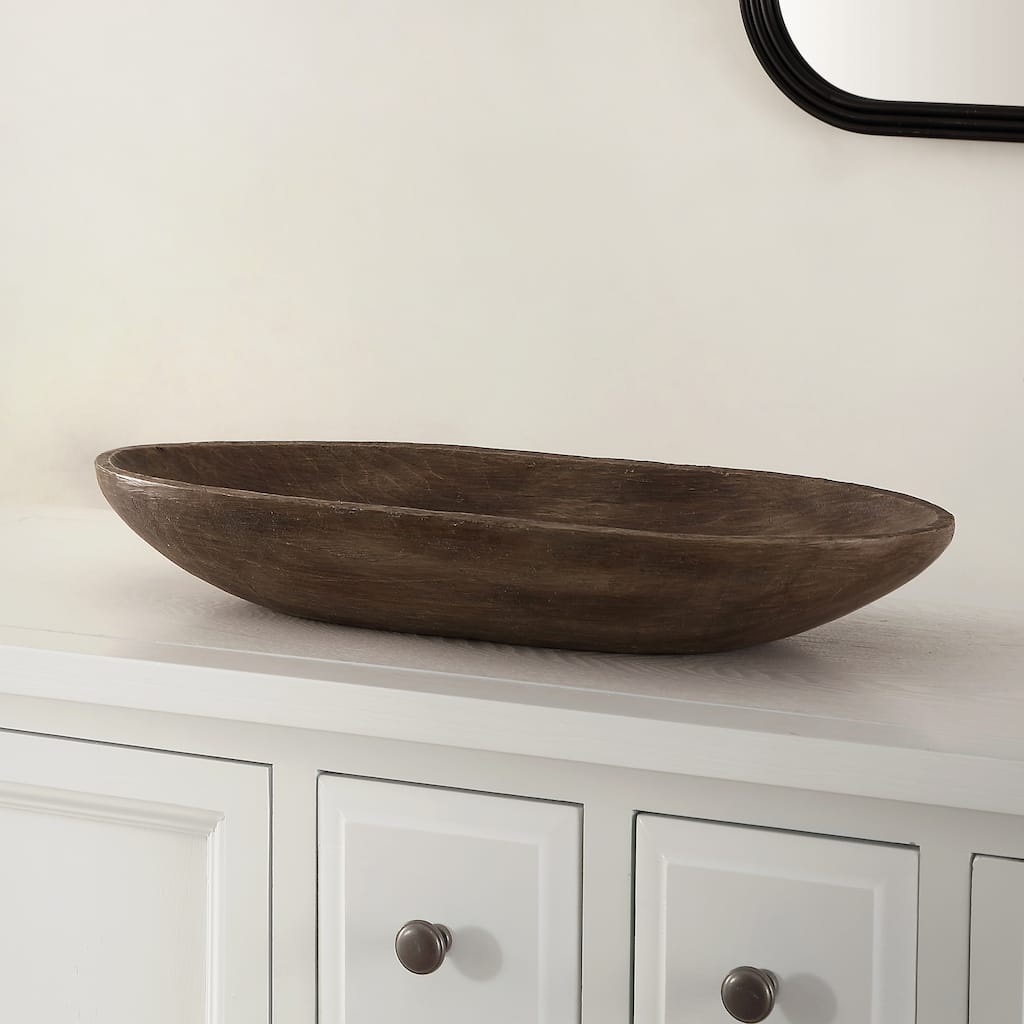 SAFAVIEH Miwako Decorative Faux Wood Long Bowl (Set of 2) - 19.9" W x 8.7" L x 3" H - 20Wx9Dx9H