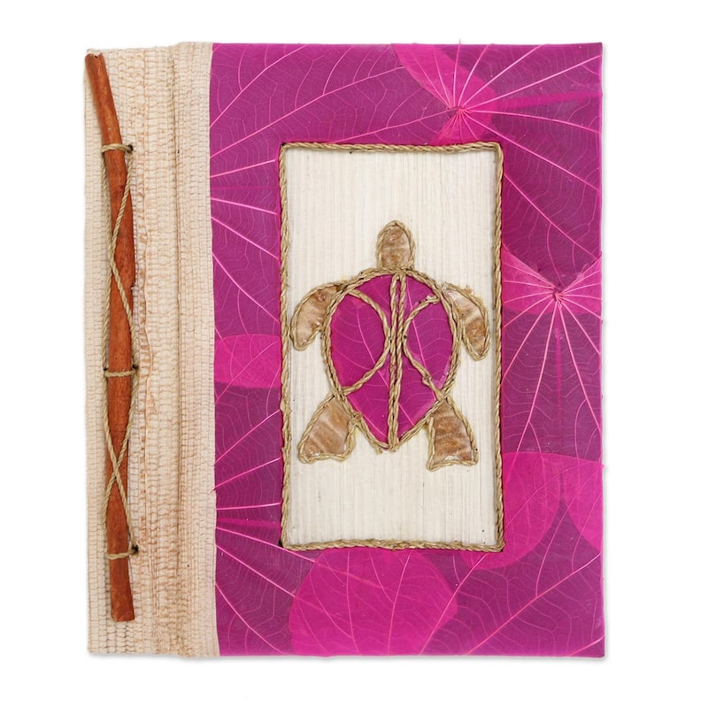 Novica Handmade Tortoise Thoughts In Pink Natural Fiber Journal