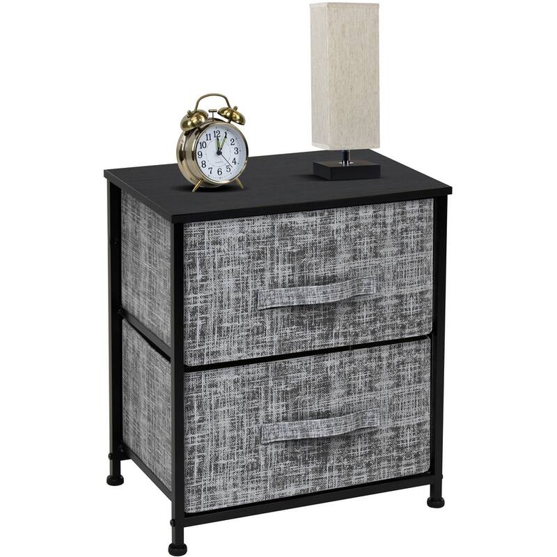 2 Drawer Nightstand Dresser Organizer Steel Frame Wood Top Fabric Bins