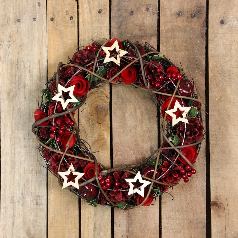 Apples Berries with Stars Artificial Christmas Wreath,13-Inch, Unlit