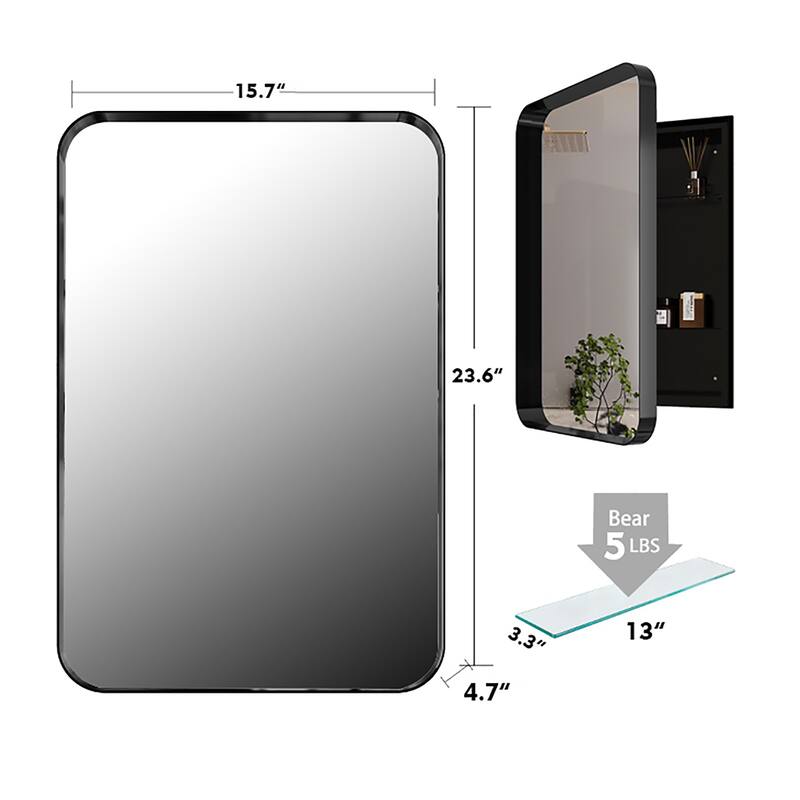 Recessed Gold Metal Framed Medicine Cabinet with Mirror and Adjustable Shelves, Wall-Mounted Storage