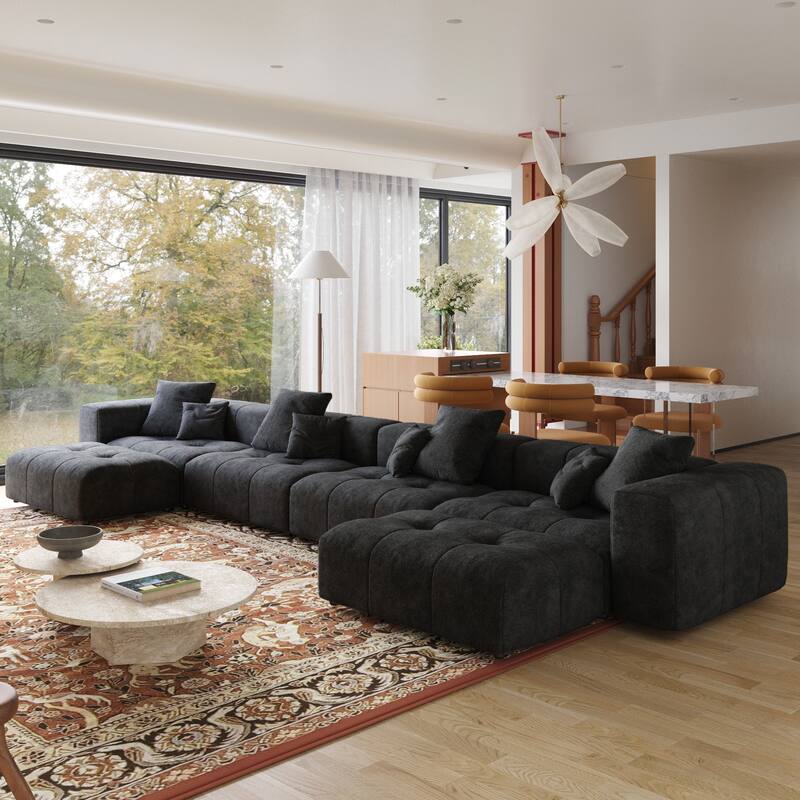 Extra Large U Shaped Linen Modular Sectional Couch with Ottoman for Living Room