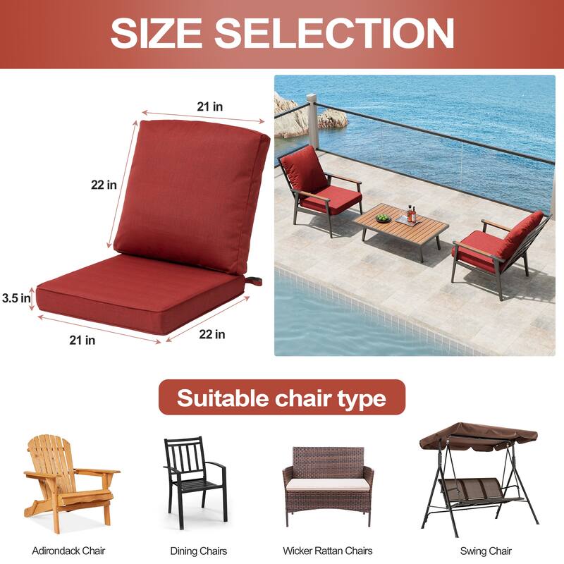 22 x 21 in Outdoor Patio Deep Seat Cushions Set Water Resistant