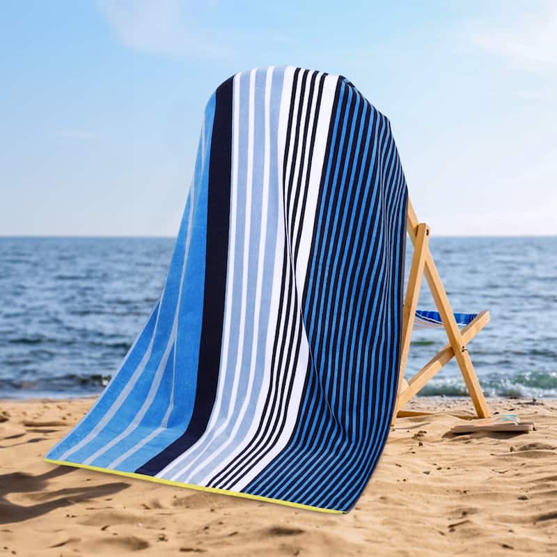 Superior Mira Striped Cotton Velour Terry Large Oversized Beach Towel