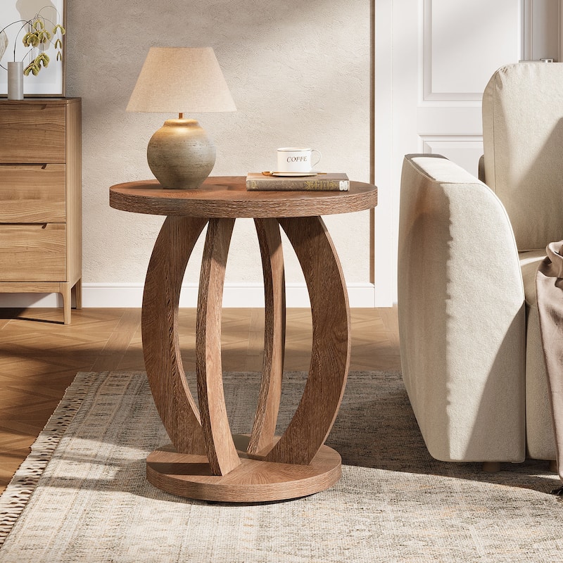 Round Side Table with Storage, Farmhouse End Table for Living Room Small Space