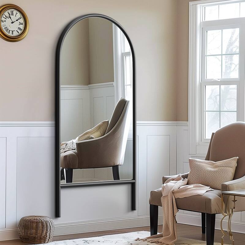 Ladder-Style Arched Solid Wood Framed Full Length Leaning Mirror