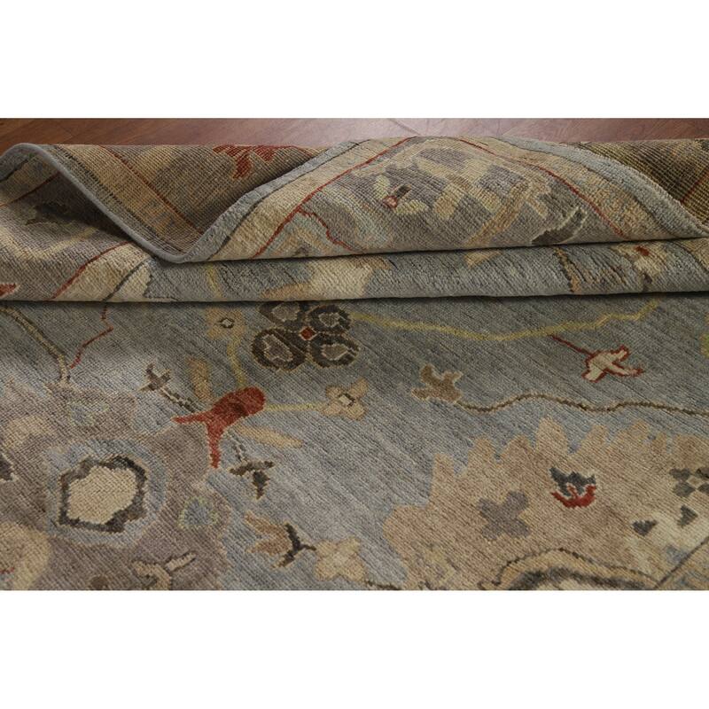 Hand Knotted Oriental 100% Wool Carpet Transitional Floral Navy Blue & Blues Oushak Area Rug - 8' 6'' X 6' 0''