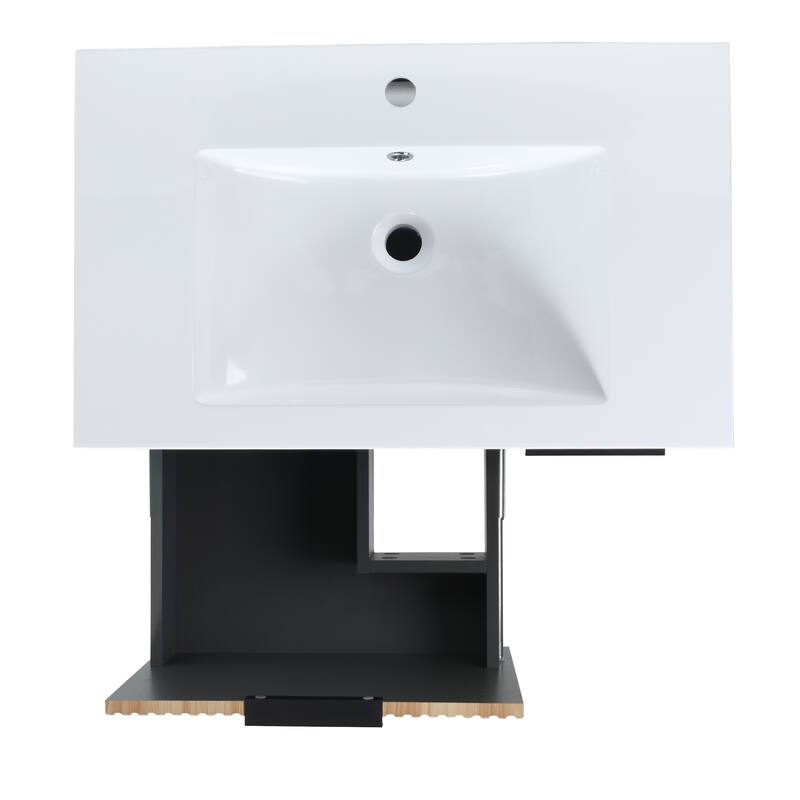 30-Inch Freestanding Bathroom Vanity with Resin Basin, Soft Closing Doors & Drawers, Solid Plywood Construction