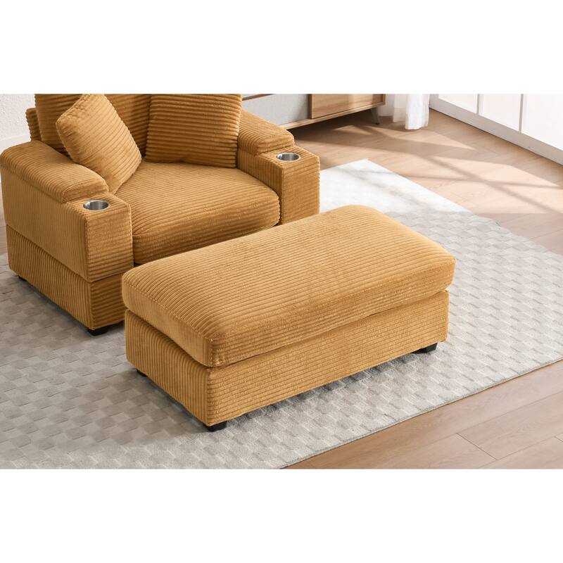 Corduroy Sofa Sets with Ottoman, Handrail Storage and Cup Holders